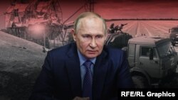 Фотоколаж: російський президент Володимир Путін та українське зерно з окупованих територій