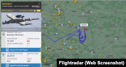 Маршрут полета Boeing E-3 Sentry по данным сервиса Flightradar