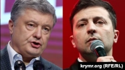 Зеленський (л) і Порошенко (п) змагатимуться в повторному голосуванні 21 квітня