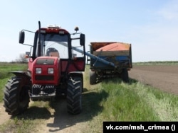 Сільгосптехніка на посівній рису в Красноперекопському районі, Крим, 4 травня 2022 року