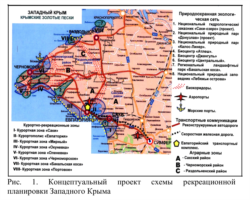 Концептуальний проєкт планування Західного узбережжя Криму (з наукової роботи «Кримські золоті піски. Обґрунтування пріоритетів економічного розвитку Західного Криму»)