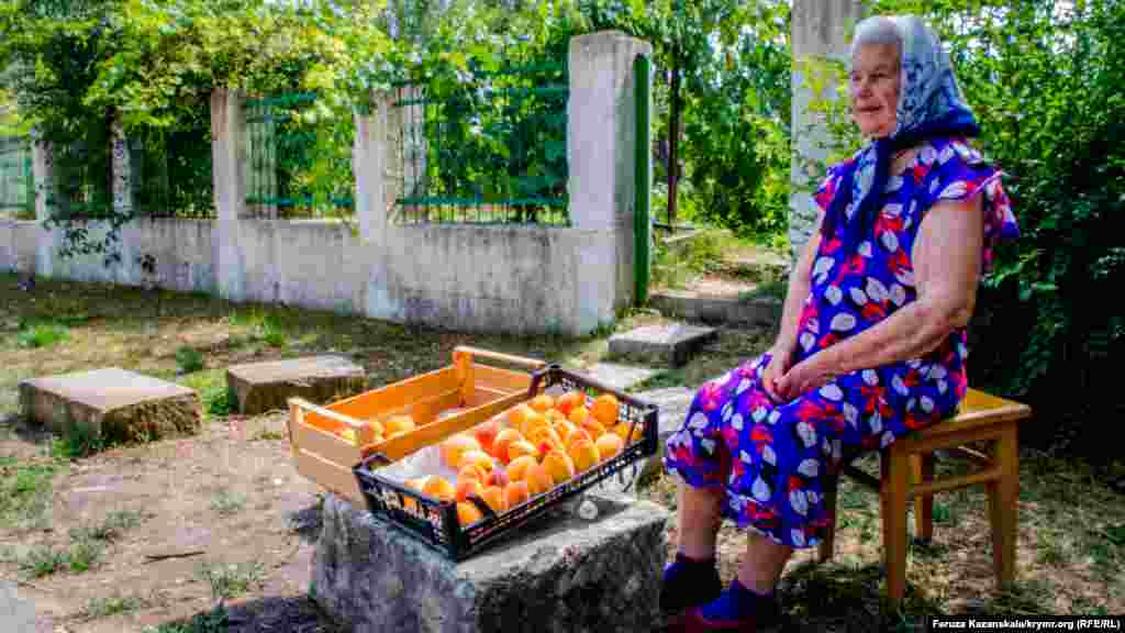 Біля дороги сидить бабуся з персиками. Це Надія Іванівна