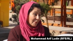 Afghanistan-- Afghan Women Affairs Minister Huson Banu Ghazanfar during a press briefing about reconstruction of women garden in Kabul on 03Nov2010